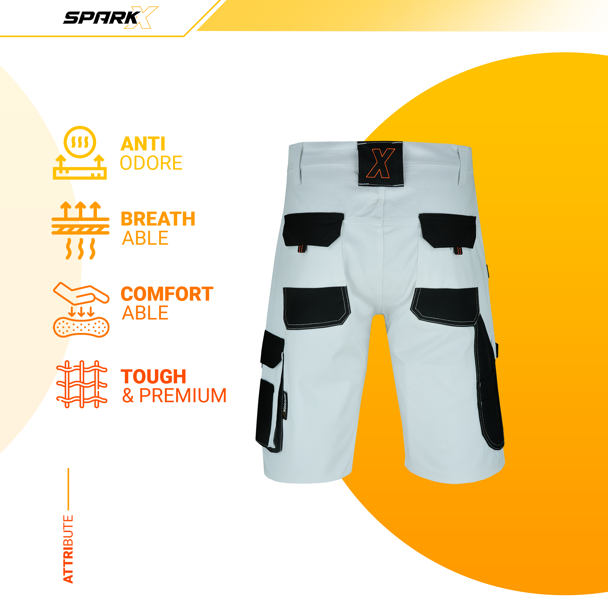 SparkX Painters Shorts White - Multi Pocket Cargo Work Decorators Short