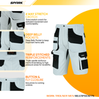 SparkX Painters Shorts White - Multi Pocket Cargo Work Decorators Short