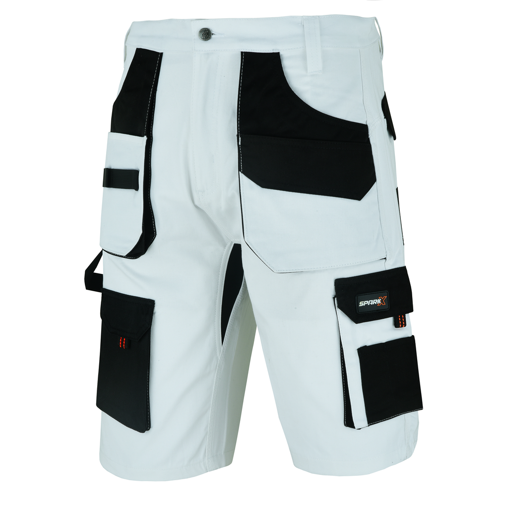 SparkX Painters Shorts White - Multi Pocket Cargo Work Decorators Short