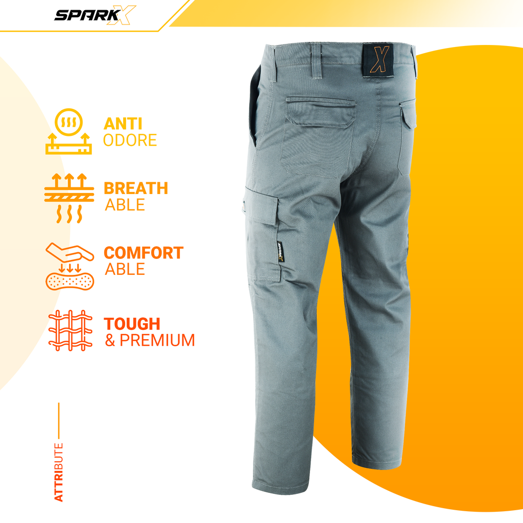 SparkX Combat Cargo Work Trousers Men - Durable, Lightweight, Breathable & Triple Stitched - Multi Pocket, Knee Pad Workwear Safety Cargo Pants