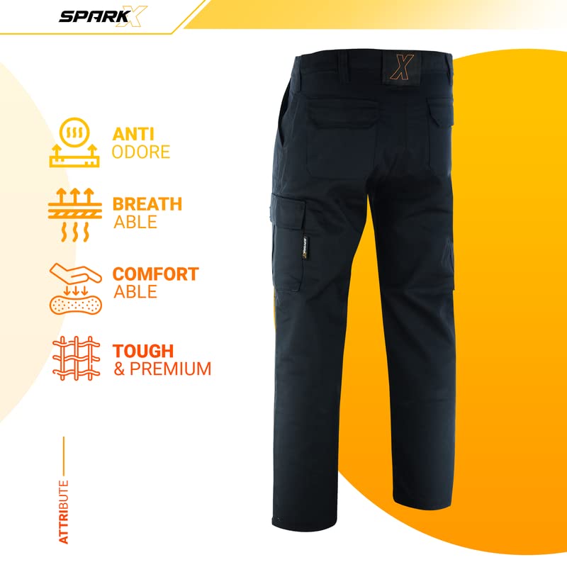 SparkX Combat Cargo Work Trousers Men - Durable, Lightweight, Breathable & Triple Stitched - Multi Pocket, Knee Pad Workwear Safety Cargo Pants