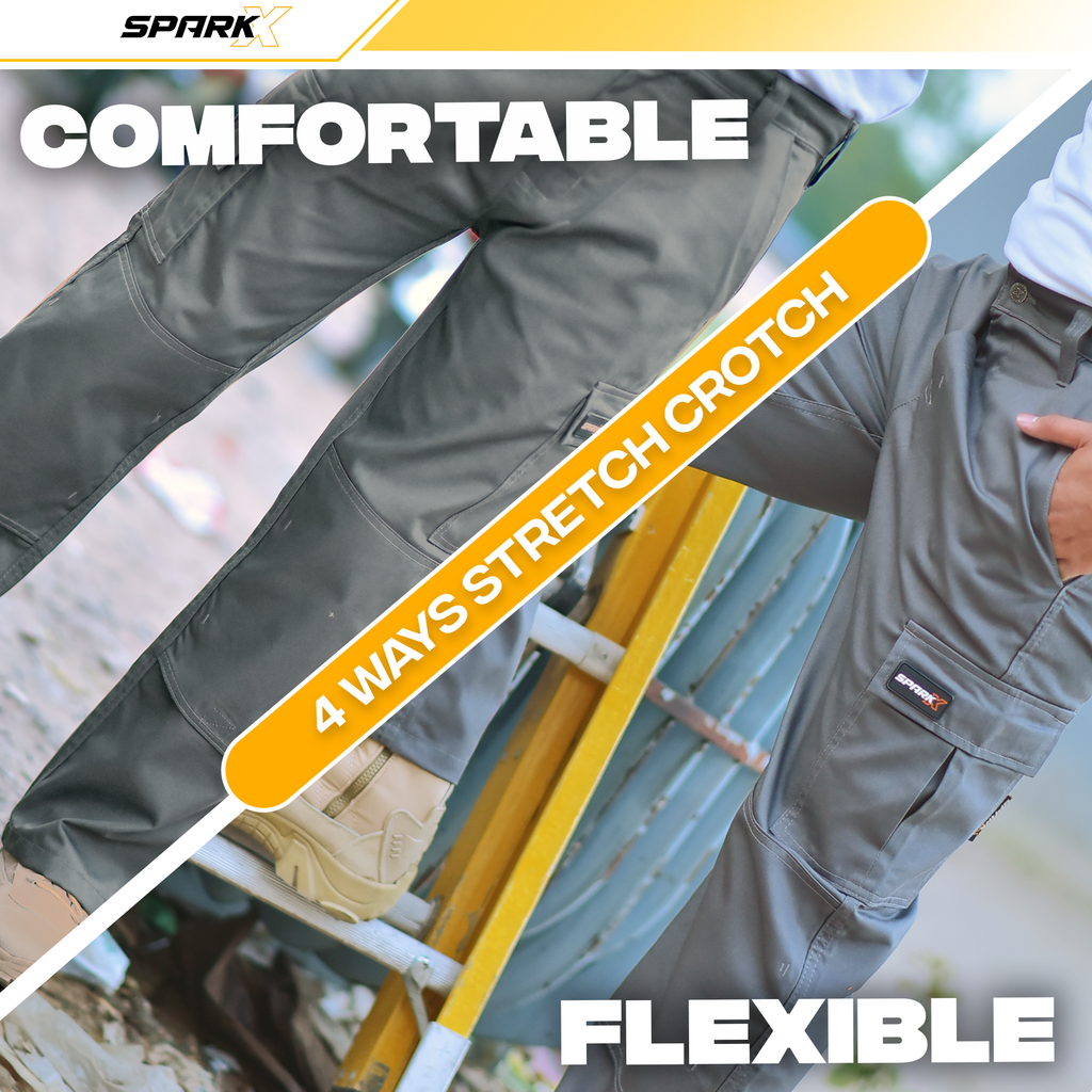 SparkX Combat Cargo Work Trousers Men - Durable, Lightweight, Breathable & Triple Stitched - Multi Pocket, Knee Pad Workwear Safety Cargo Pants