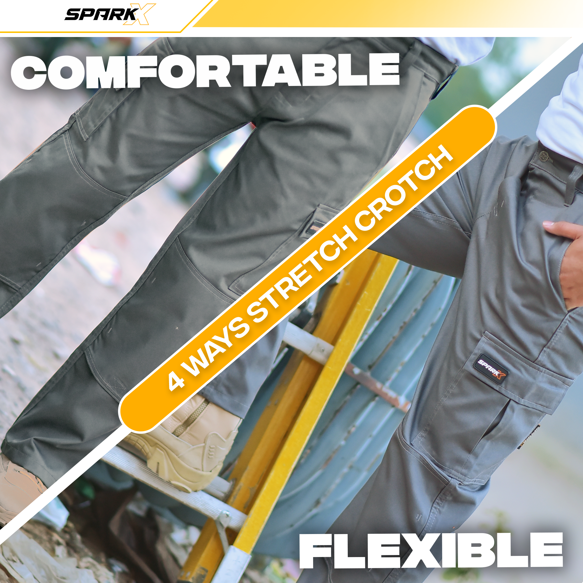 SparkX Combat Cargo Work Trousers Men - Durable, Lightweight, Breathable & Triple Stitched - Multi Pocket, Knee Pad Workwear Safety Cargo Pants