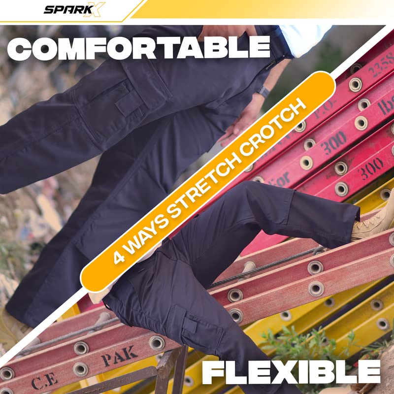 SparkX Combat Cargo Work Trousers Men - Durable, Lightweight, Breathable & Triple Stitched - Multi Pocket, Knee Pad Workwear Safety Cargo Pants